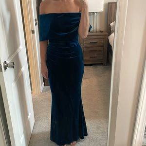 Vince Camuto Blue Velvet Off the Shoulder Gown, Size 2